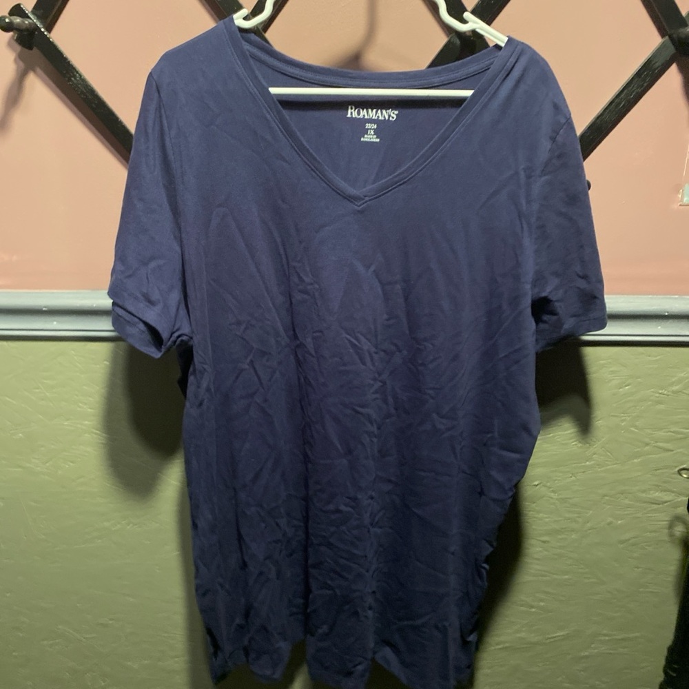 Roaman’s Navy Blue V-Neck Top